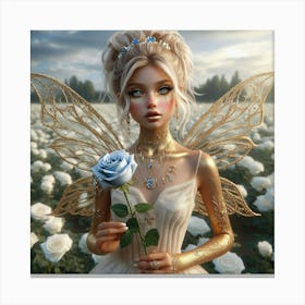 Fairy In A Field Of Roses 3 Canvas Print