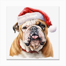 Bulldog In Santa Hat 1 Canvas Print