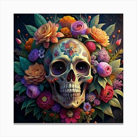 Sugar Skull With Flower Crown Canvas Print