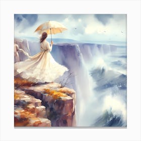 Cliff Girl With Umbrella Canvas Print