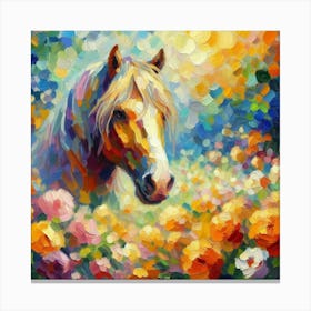 Horse Head In Flowers Impressionism Canvas Print