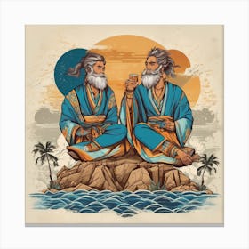 Two Men Sitting On A Rock Canvas Print