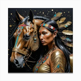 Indian Woman And Horse Canvas Print