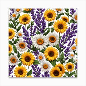 Sunflowers And Lavender Seamless Pattern Canvas Print