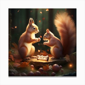 Two Squirrels In The Woods Canvas Print