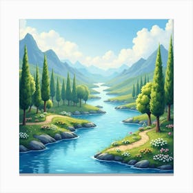 Dreamy Watercolor Landscape With Enchanted Rivers 1 Canvas Print