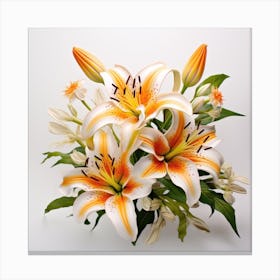Lily Bouquet On White Background Canvas Print