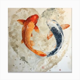 Koi Fish In Heart 3 Canvas Print