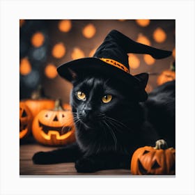 Black Halloween cat Canvas Print