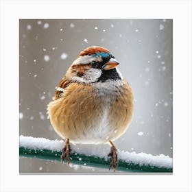 Sparrow In The Snow Canvas Print