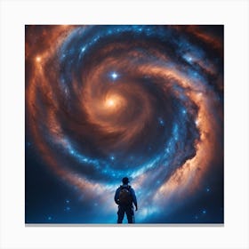 Man Stands In Front Of A Spiral Galaxy Canvas Print
