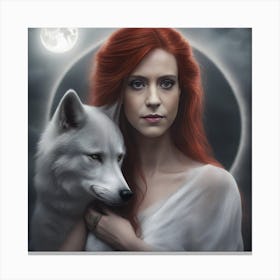 Wolf And Woman 2 Canvas Print