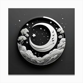 Moon And Stars In The Sky Canvas Print