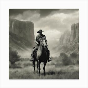Cowboy On Horseback In The Valley Canvas Print