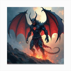 Demon Summoning Dark Forces In A Vibrant Watercolor Storm 1 Canvas Print