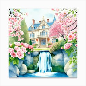 House With A Waterfall Canvas Print