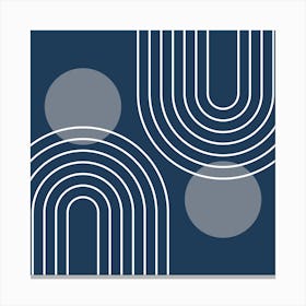 Mid Century Modern Geometric In Navy Blue And Grey (Rainbow And Sun Abstract) 02 Canvas Print