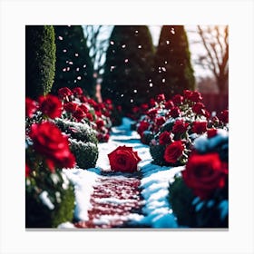 A Fallen Red Rose in the Winter Garden Canvas Print