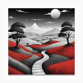 Dreamland Landscape With Small Heels Black White And Red Colour Canvas Print