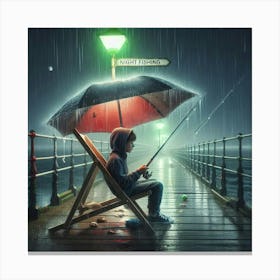 Fishing In The Rain Canvas Print