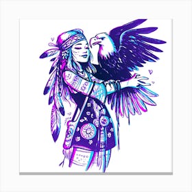 Indian Girl With Eagle Canvas Print