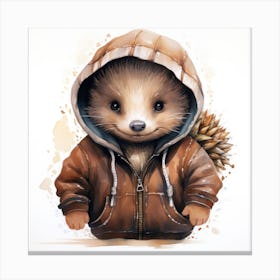 Watercolour Cartoon Echidna In A Hoodie Canvas Print