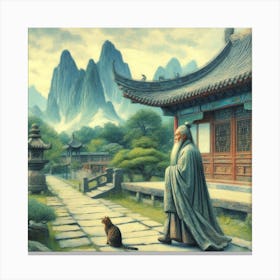 Chinese scholar with a cat2 Canvas Print