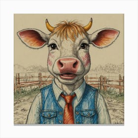 Cow In A Tie Canvas Print