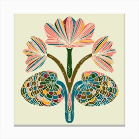 Lotus Flower Retro Texture Ethnic Folk Art Flower Linocut Style Leinwandbild