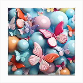 Colorful Butterflies On A Blue Background Canvas Print