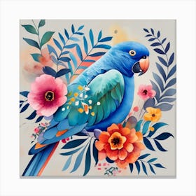 Parrot With Flowers Canvas Print