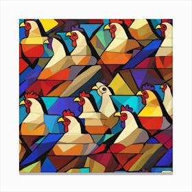 Chickens With Chickens Cubism Style Canvas Print