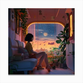 Girl Looking Out Of A Window 1 Canvas Print