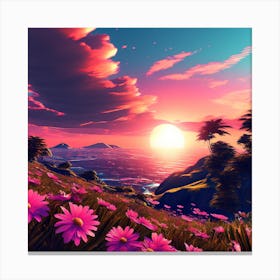 Pink Flowers In A Field Canvas Print