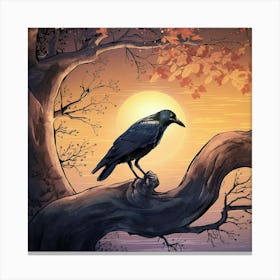 Evening Solitude – A Crow S Perch In Autumn Canvas Print