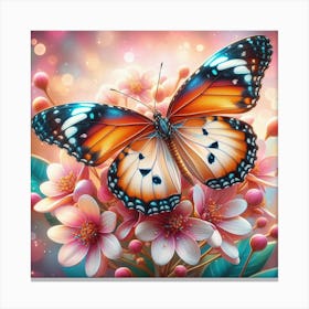 Butterfly On Pink Flowers 3 Canvas Print