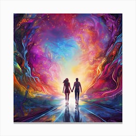 Lucid Dreaming. Silhouettes in Silicon: A Cybernetic Love Affair Amidst Pink Light. love concept . AI Aesestetc Canvas Print