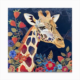 Giraffe With Flowers Canvas Print