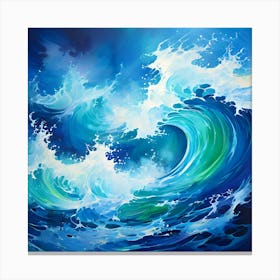 A Mesmerizing Semi Abstract Artwork Featuring Energetic Waves In A Captivating Blend Of Intense Blue (1) Canvas Print