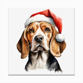 Beagle Christmas Hat Canvas Print