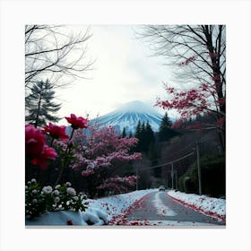 Snowy Road To mountain Canvas Print