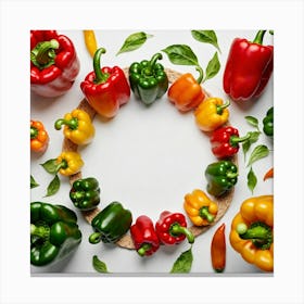 Colorful Peppers In A Circle Canvas Print