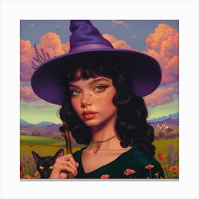 Witch And Cat Canvas Print