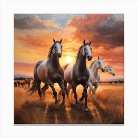 Horses At Sunset Canvas Print