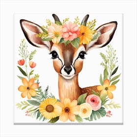 Floral Baby Antelope Nursery Illustration (19) Canvas Print