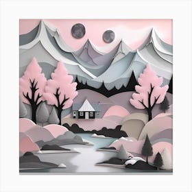 3D Pop Up Textured Paper Cut Art Pink Landscape Canvas Print