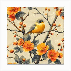 Floral Pattern With Birds And Flowers Canvas Print