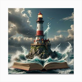 Open Book On A Lighthouse Canvas Print