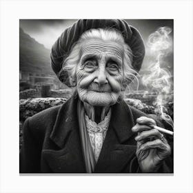 Old Woman Smoking A Cigarette 1 Canvas Print