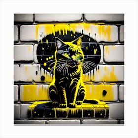 3D, Cat On Brick Wall Canvas Print
